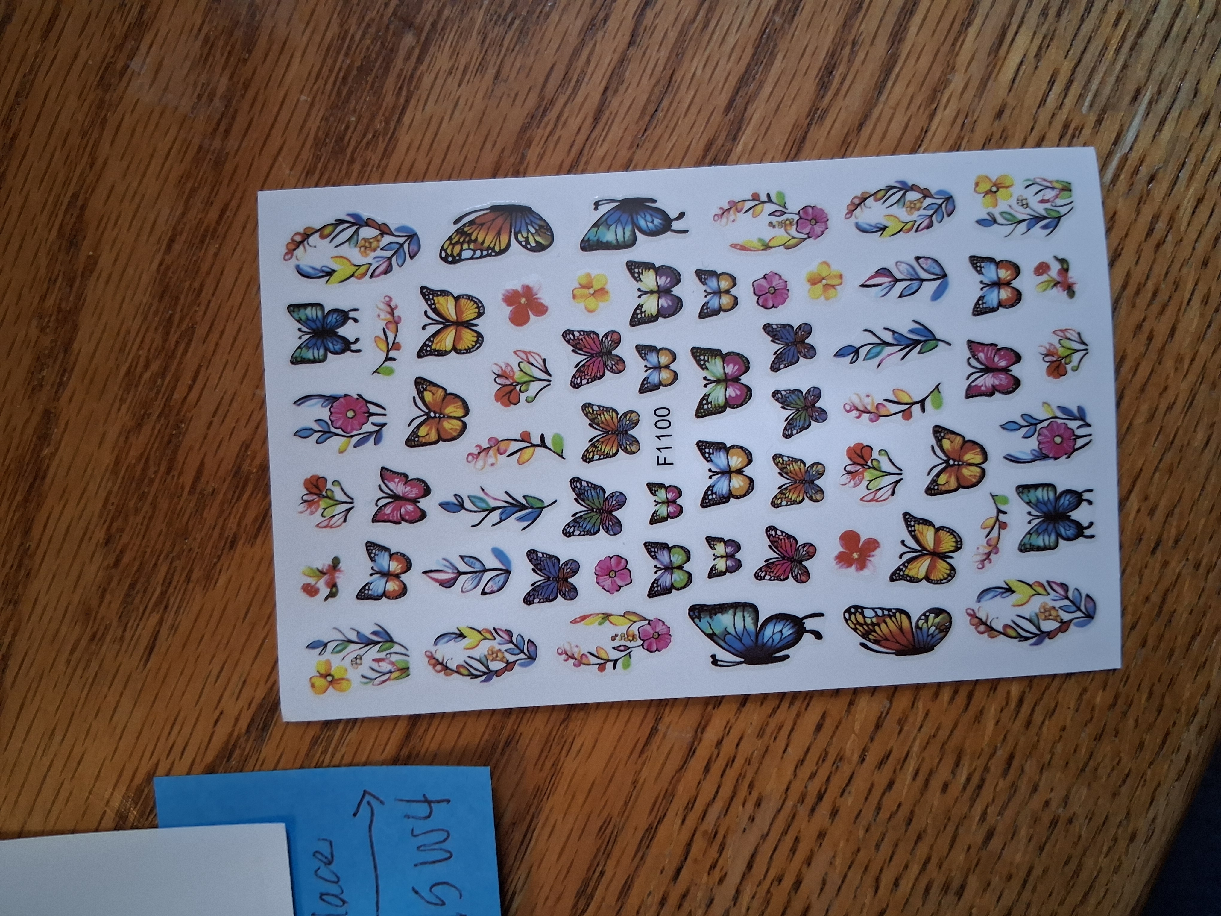 Nail Art Stickers — INV 15W-4 Rainbow Butterflies & Botanicals (F1100, 1 sheet)